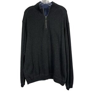 TOMMY BAHAMA Sz XL Mens 1/4 Zip Reversible Pullover Gray Blue Sweater Sweatshirt